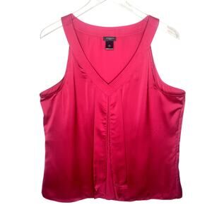 Ann Taylor Satin Fuchsia V-Neck Front Pleated Sleeveless Top Size XL